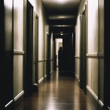 As the eerie music played, Sarah tarryed down the dark hallway, afraid to move faster.