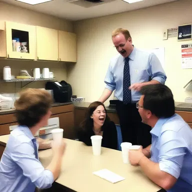 During lunch breaks, my coworkers and I often tarry in the breakroom and share jokes.