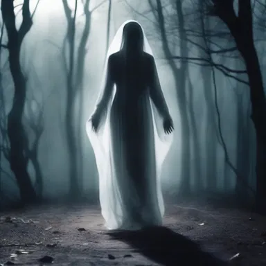 The ghostly figure slowly walked towards her, its fingers reaching out with a finely chilling touch.