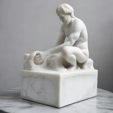 The artist used a magnifying glass to carefully carve a sculpture out of a block of marble, resulting in finely chiseled details.