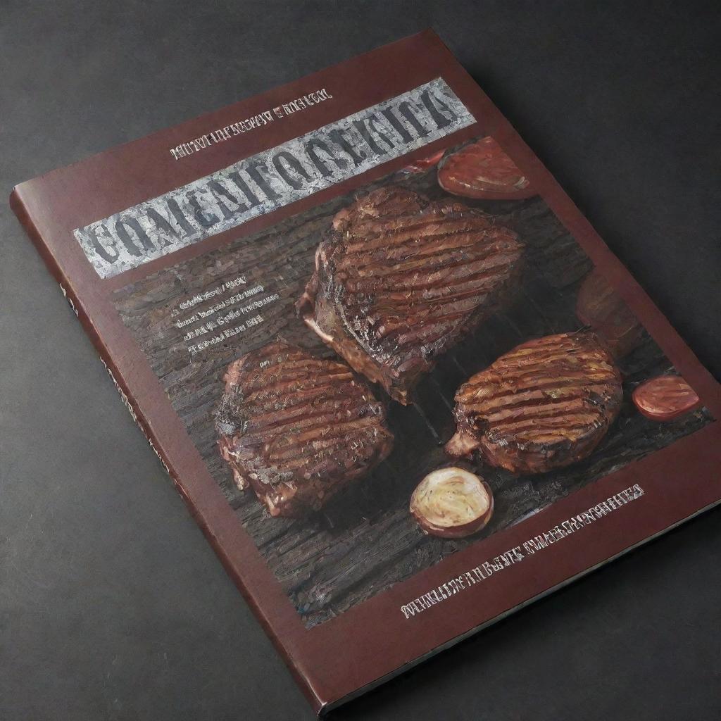 Back cover of a professional grilling cookbook, featuring BBQ tools and smoky, grilled recipes.