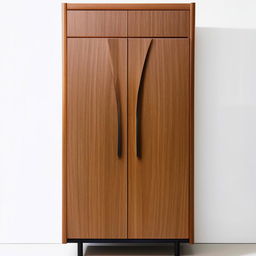 Modern minimalist cupboard design with elegant wood finish and sleek handles, front view.