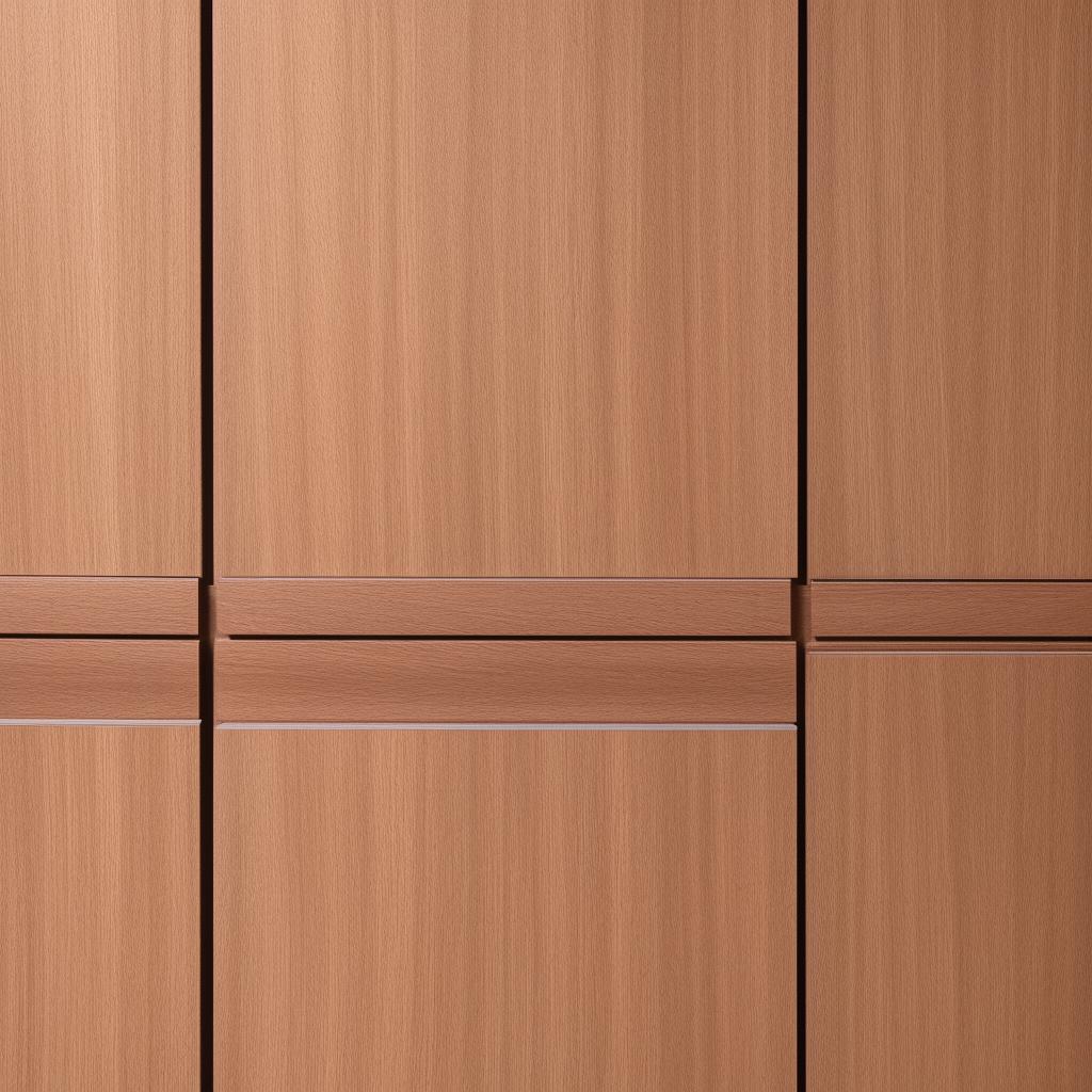 Modern minimalist cupboard design with elegant wood finish and sleek handles, front view.