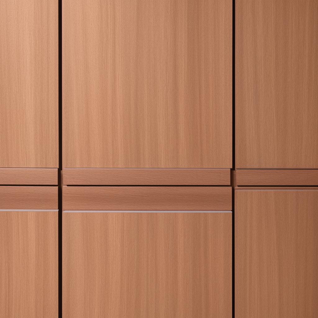 Modern minimalist cupboard design with elegant wood finish and sleek handles, front view.