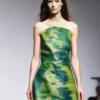 The chef creatively used tomalley as a natural dye to create a unique green print on a lobster-inspired dress for a fashion show.
