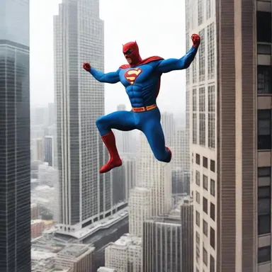 As the superhero leapt off the building, he found an ideal footing on the ledge of the adjacent skyscraper.