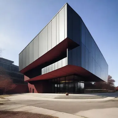 The sanguinary design of the building with its sharp lines and ominous color scheme created an atmosphere of fear and intimidation.
