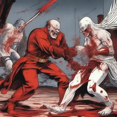 The sanguinary battle in the cartoon left a trail of blood and gore.
