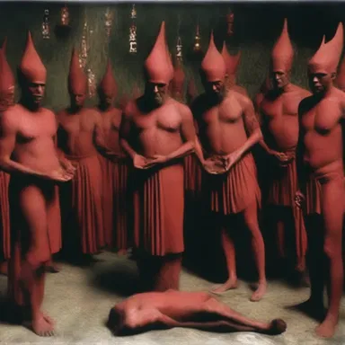 The sanguinary rituals performed by the ancient cult shocked the religious community.