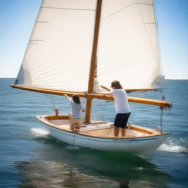 They sailed together in their small sailboat, feeling the wind in their hair and the shared excitement as they lowered the daggerboard into the water.