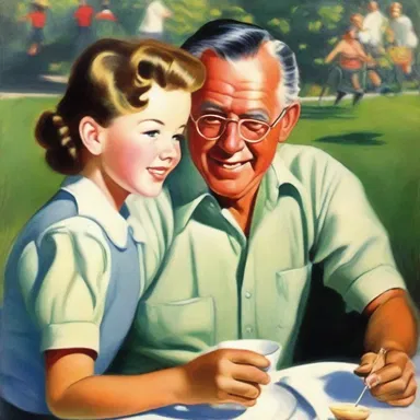 The artist painted a beautiful portrait depicting a baby boomer enjoying their youth in the 1950's.