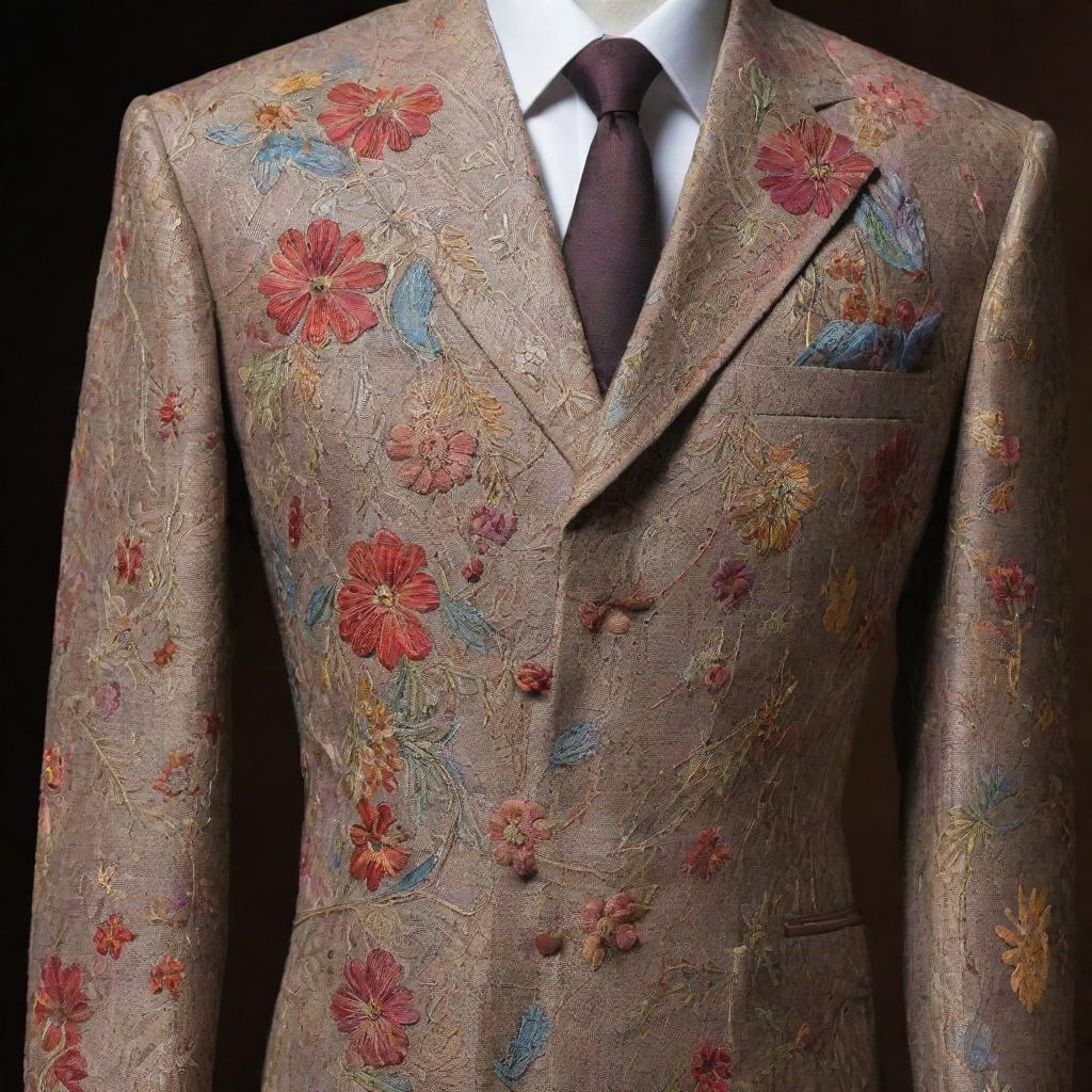 An intricately stitched piece of clothing, showcasing the art of tailoring with various patterns and designs.