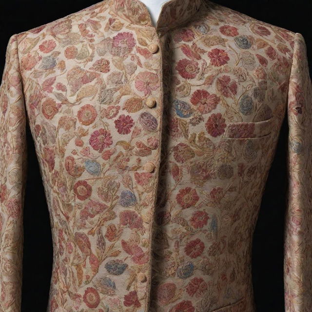 An intricately stitched piece of clothing, showcasing the art of tailoring with various patterns and designs.