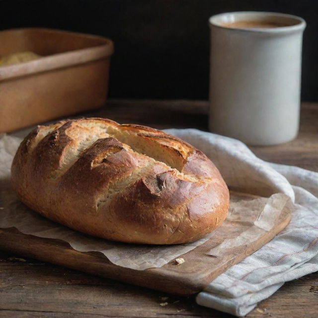 Cover for 'Easy Hot Bread Making Cookbook', displaying a warm, crusty loaf of bread right out of the oven on a rustic wooden table with oven mitts nearby.