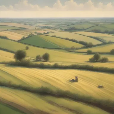 The artist depicted a beautiful landscape with vast tillable fields, showcasing the productivity and potential of the land.