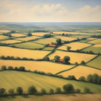 The artist depicted a beautiful landscape with vast tillable fields, showcasing the productivity and potential of the land.