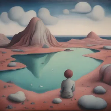 The artist's introversive paintings depicted surreal landscapes that reflected the artist's inner world and emotions.