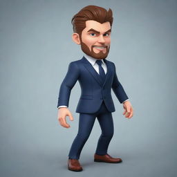 Generate a 2D game character sprite that mimics 3D movement. The character is human-like, dressed in a suit and shoes, sturdy built, with a fierce face and long undercut hairstyle.