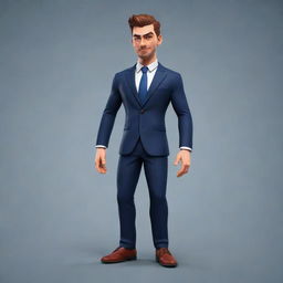 Generate a 2D game character sprite that mimics 3D movement. The character is human-like, dressed in a suit and shoes, sturdy built, with a fierce face and long undercut hairstyle.