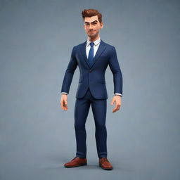 Generate a 2D game character sprite that mimics 3D movement. The character is human-like, dressed in a suit and shoes, sturdy built, with a fierce face and long undercut hairstyle.