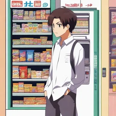 In the anime series, the protagonist finds a chump change in his pocket and uses it to buy a snack from a vending machine.