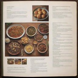 Back cover of 'Gathering Recipes' cookbook, highlighting a few selected recipes with mouth-watering images, short descriptions, and a warm, communal dining table scene.