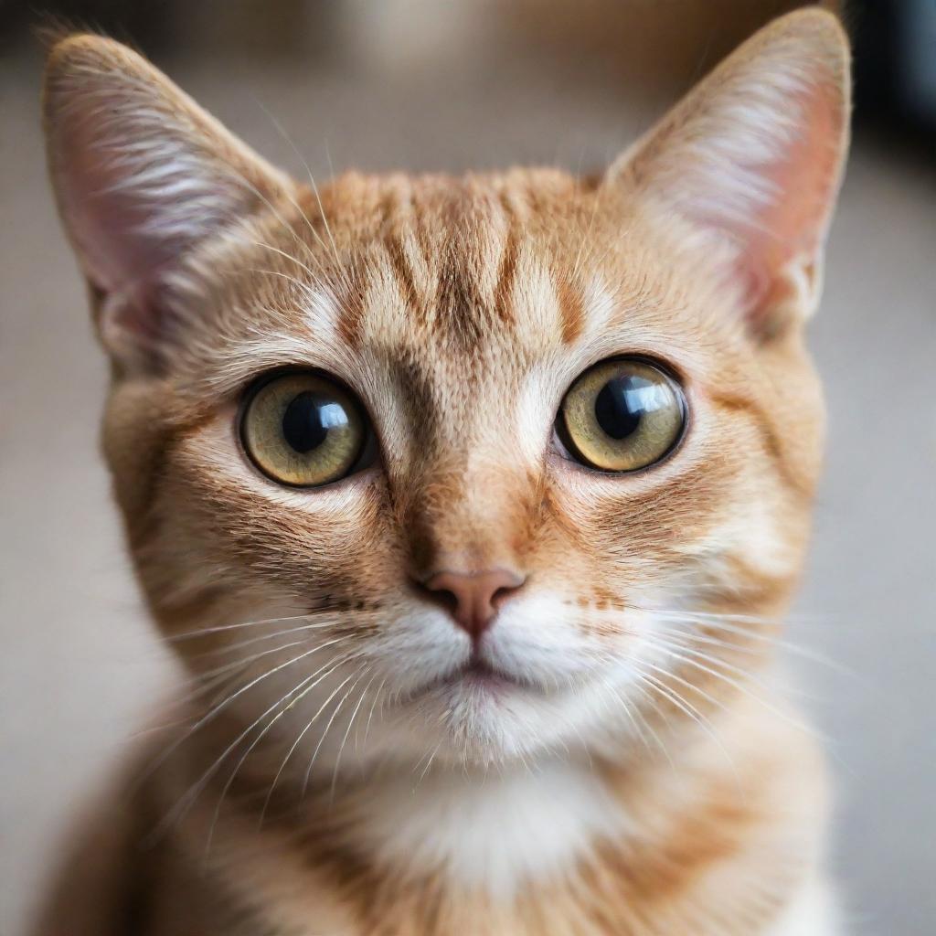 A cute cat with exceptionally large eyes, emanating innocence and curiosity