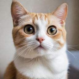 A cute cat with exceptionally large eyes, emanating innocence and curiosity