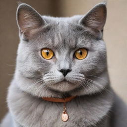 A adorable gray cat with captivating copper-colored eyes that radiate angelic purity