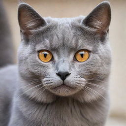 A adorable gray cat with captivating copper-colored eyes that radiate angelic purity