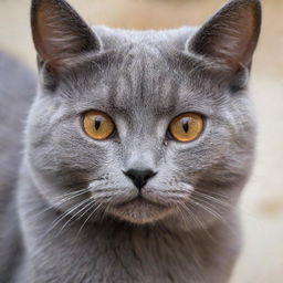 A adorable gray cat with captivating copper-colored eyes that radiate angelic purity