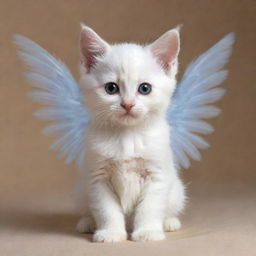 A delightful kitten embodying the serene characteristics of an angel, complete with ephemeral wings.