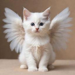 A delightful kitten embodying the serene characteristics of an angel, complete with ephemeral wings.