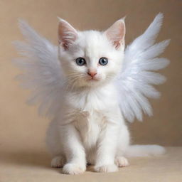 A delightful kitten embodying the serene characteristics of an angel, complete with ephemeral wings.