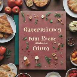 An image of a book cover for 'Gathering with Fun Recipes', featuring a festive, food-filled table and joyous decorations but without any written text or titles.