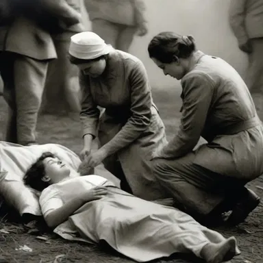 Amidst the chaos of war, the brave nurse comfortingly attended to the wounded soldiers, providing them with solace and hope in their darkest moments.