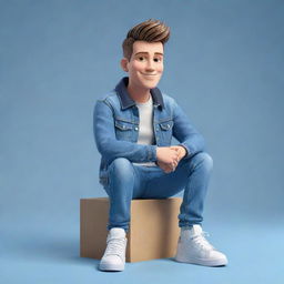 3D illustration of a contemporary animated character in jeans, jacket and sneakers sitting casually on a social media logo. The background is a detailed social media profile page with a username and a profile picture that complements the character.