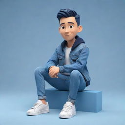 3D illustration of a contemporary animated character in jeans, jacket and sneakers sitting casually on a social media logo. The background is a detailed social media profile page with a username and a profile picture that complements the character.