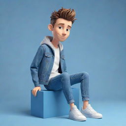 3D illustration of a contemporary animated character in jeans, jacket and sneakers sitting casually on a social media logo. The background is a detailed social media profile page with a username and a profile picture that complements the character.