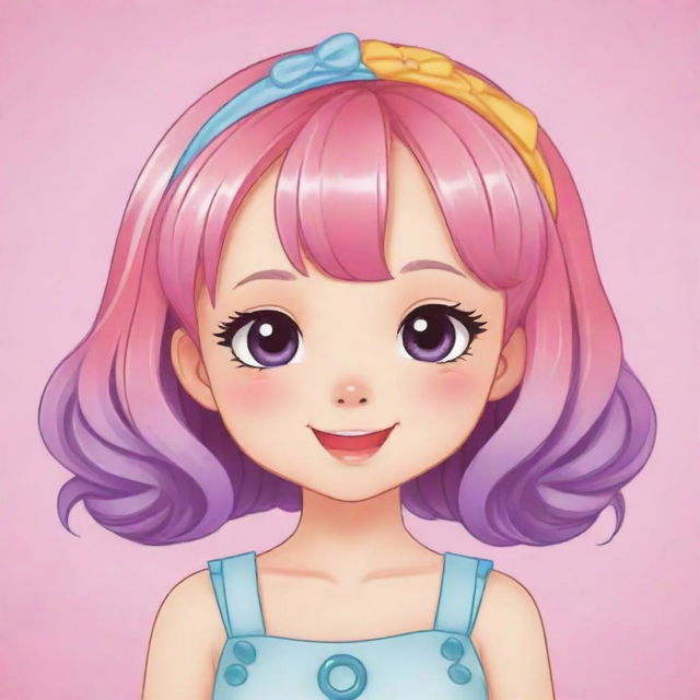 Generate a kawaii-style character, cheerful and colorful, ideal for an icon of a coloring game.