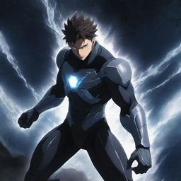 A non-muscular, high-power anime character on the precipice of shattering the universe. The emphasis is on the stark contrast between the character's slight frame and the magnitude of his abilities.