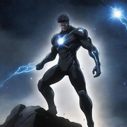 A non-muscular, high-power anime character on the precipice of shattering the universe. The emphasis is on the stark contrast between the character's slight frame and the magnitude of his abilities.