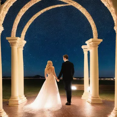 Under the sparkling dome of stars, the couple shared a romantic moment together.