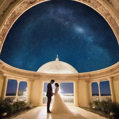 Under the sparkling dome of stars, the couple shared a romantic moment together.