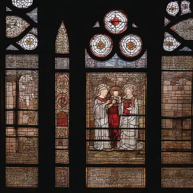 The intricate reticulation on the stained glass windows of the old church created a mesmerizing effect during sunlight.