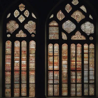 The intricate reticulation on the stained glass windows of the old church created a mesmerizing effect during sunlight.