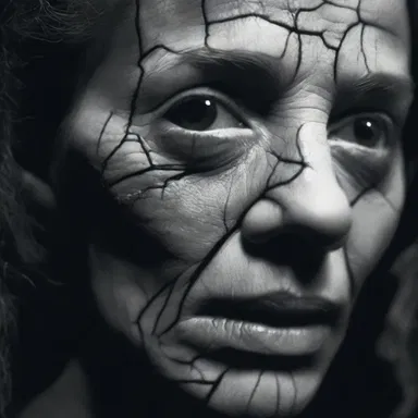 In the gothic novel, the main character's face was captured in a photograph, displaying a haunting reticulation of cracks and wrinkles in the emulsion.