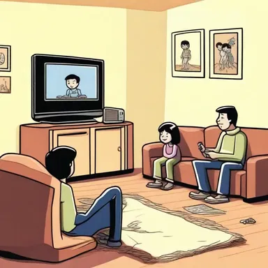 The parents overlook their children while watching cartoons on television.
