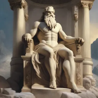 Zeus sits on his throne at Mount Olympus, overlooking the mortal world and observing everything happening below.