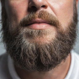 A detailed image of a full, well-groomed beard with strands of hair rich and healthy.